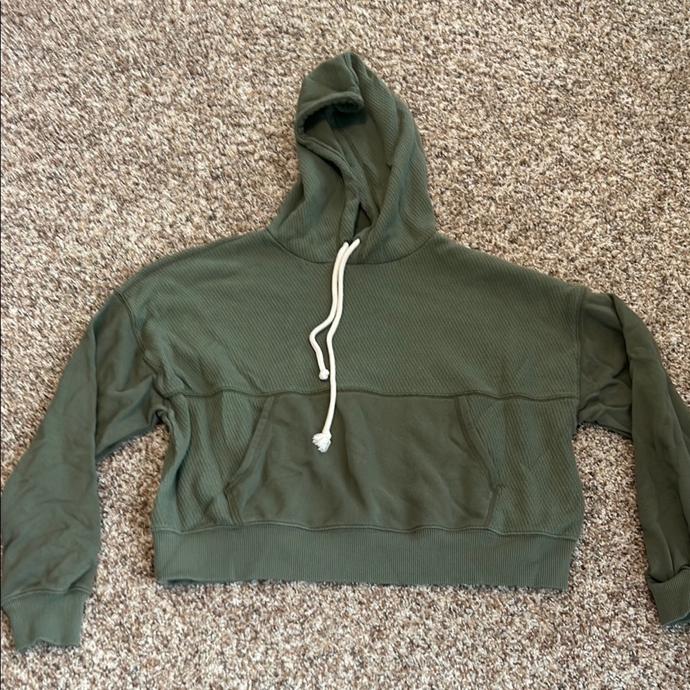 Aerie Green Cropped Boxy Hoodie Sweatshirt